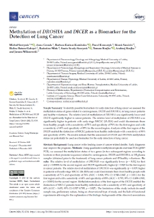 Methylation of DROSHA and DICER as a biomarker for the detection of lung cancer